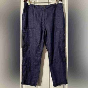 14 Larch Indigo Blue 100% Linen Cropped Cargo Pants Zipper Pockets